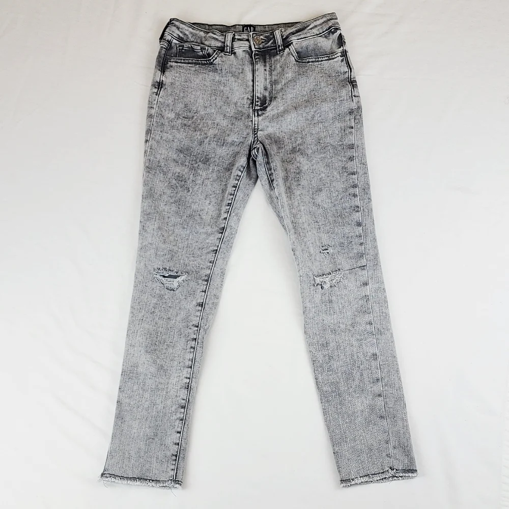 Gap Grey Stretch High Rise Ankle Jegging Distressed Jeans Pants